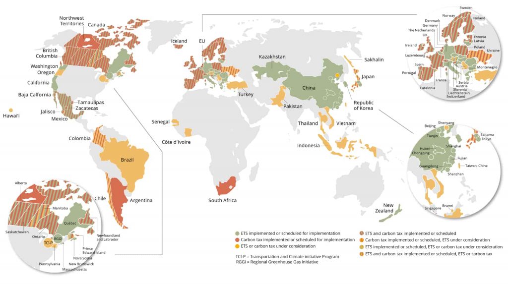 carbon taxes and emissions trading systems worldwide for the year 2021