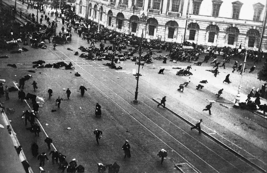 Russian government opened fire on the crowd in 1917.