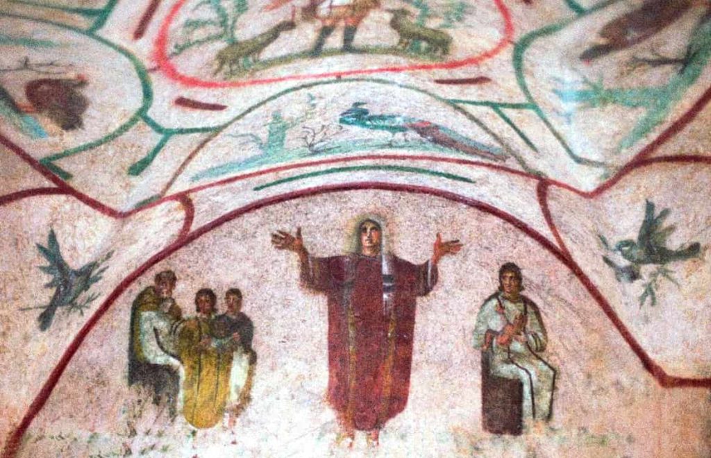 Fresco main fresco at Catacombs of Santa Priscilla in Rome