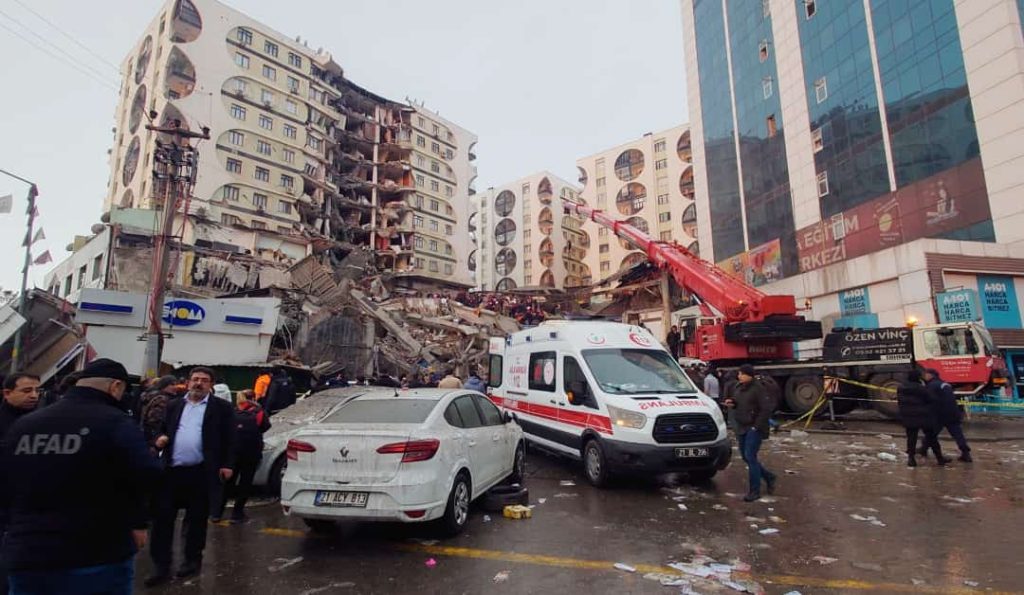 Destroyed buildings in Turkey, following the 2023 earthquake.