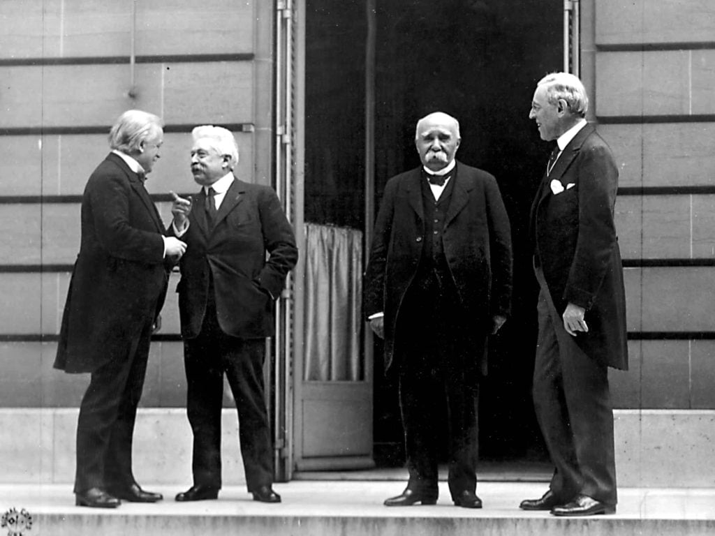 David Lloyd George, Vittorio Orlando, Georges Clemenceau, and Woodrow Wilson