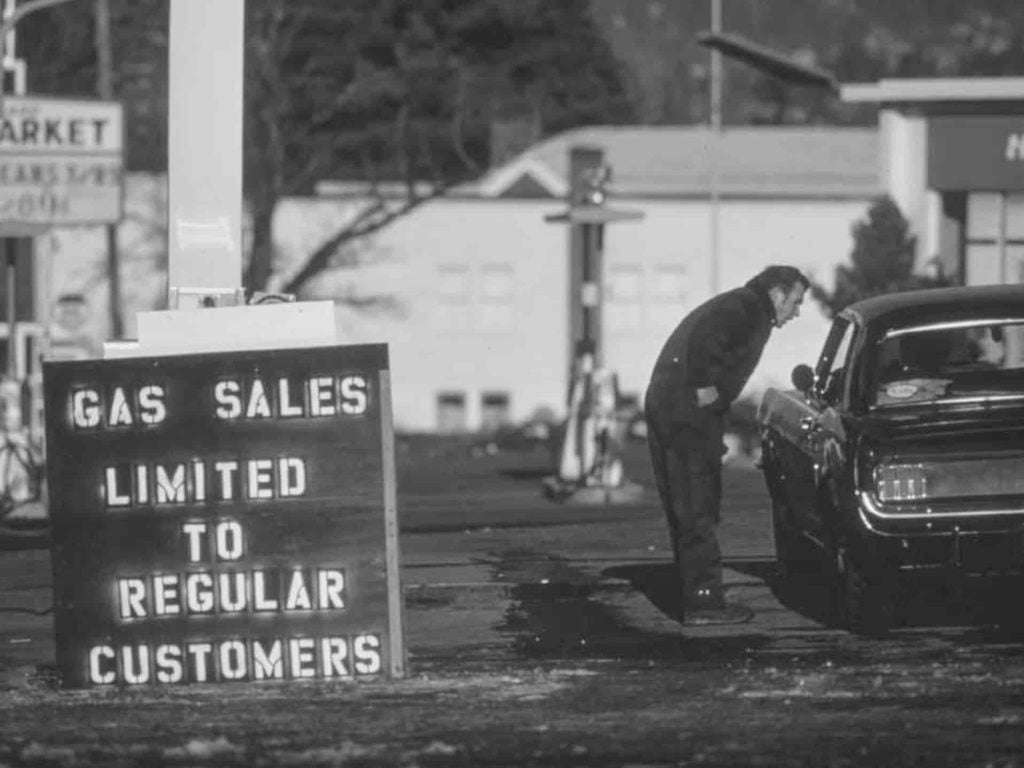 1973 Oil Crisis sign reads oil limited to regular customers