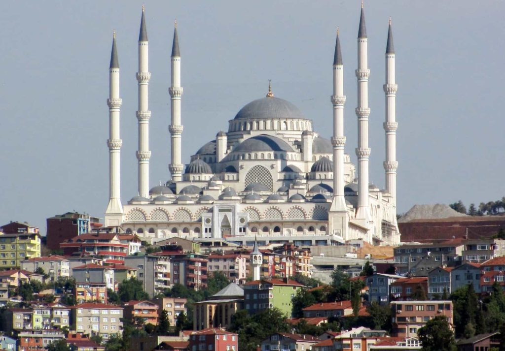 Çamlıca Republic Mosque as seen from the Bosporus.