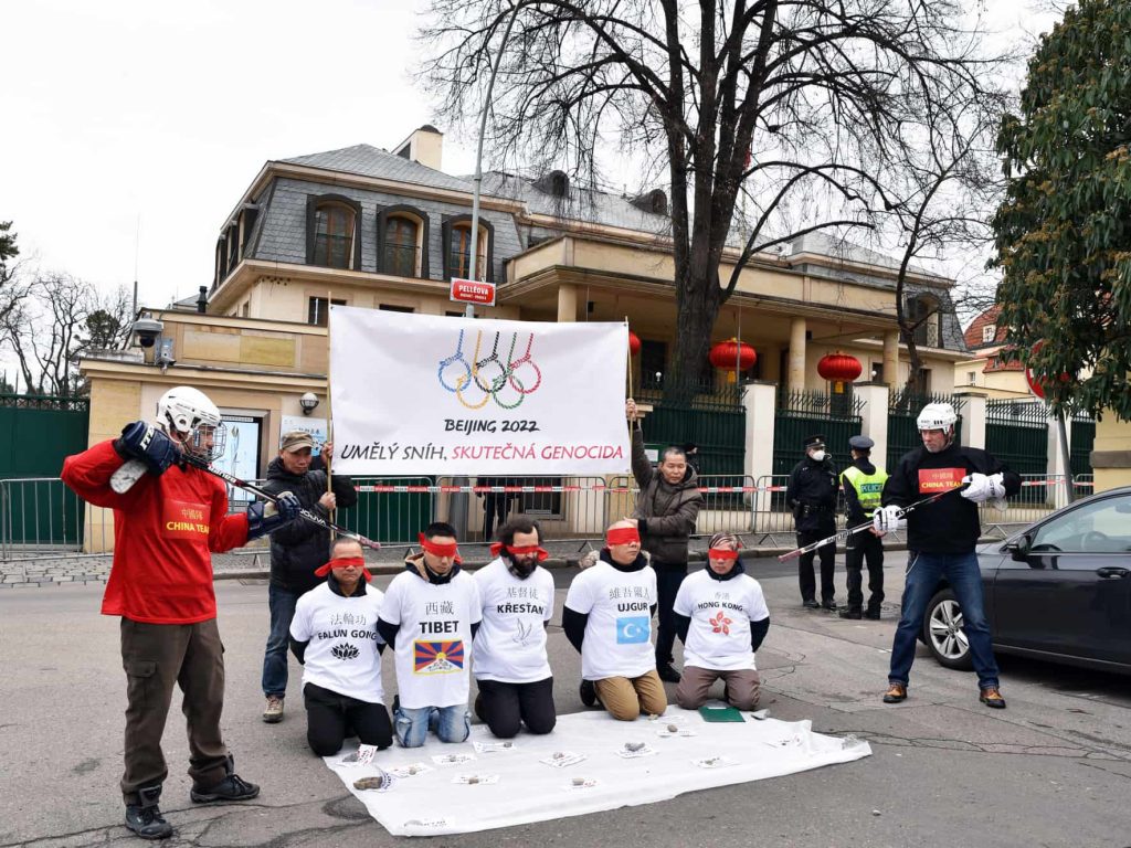Demonstration outside the Chinese embassy following the Beijing Winter Olympics