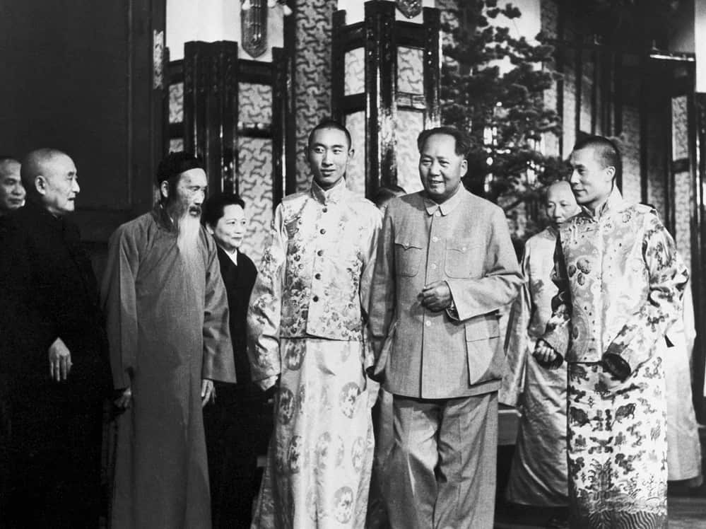 The Dalai Lama, the Panchen Lama and Mao Zedong at the first session of the National People's Congress.