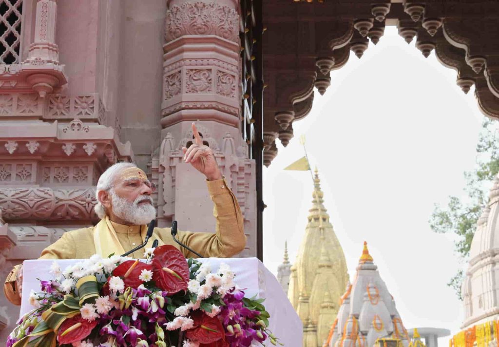 Prime Minister Narendra Modi delivers an address at the opening of Kashi Vishwanath Dham, 13 December 2021. Photo: Prime Minister's Office (GODL-India)